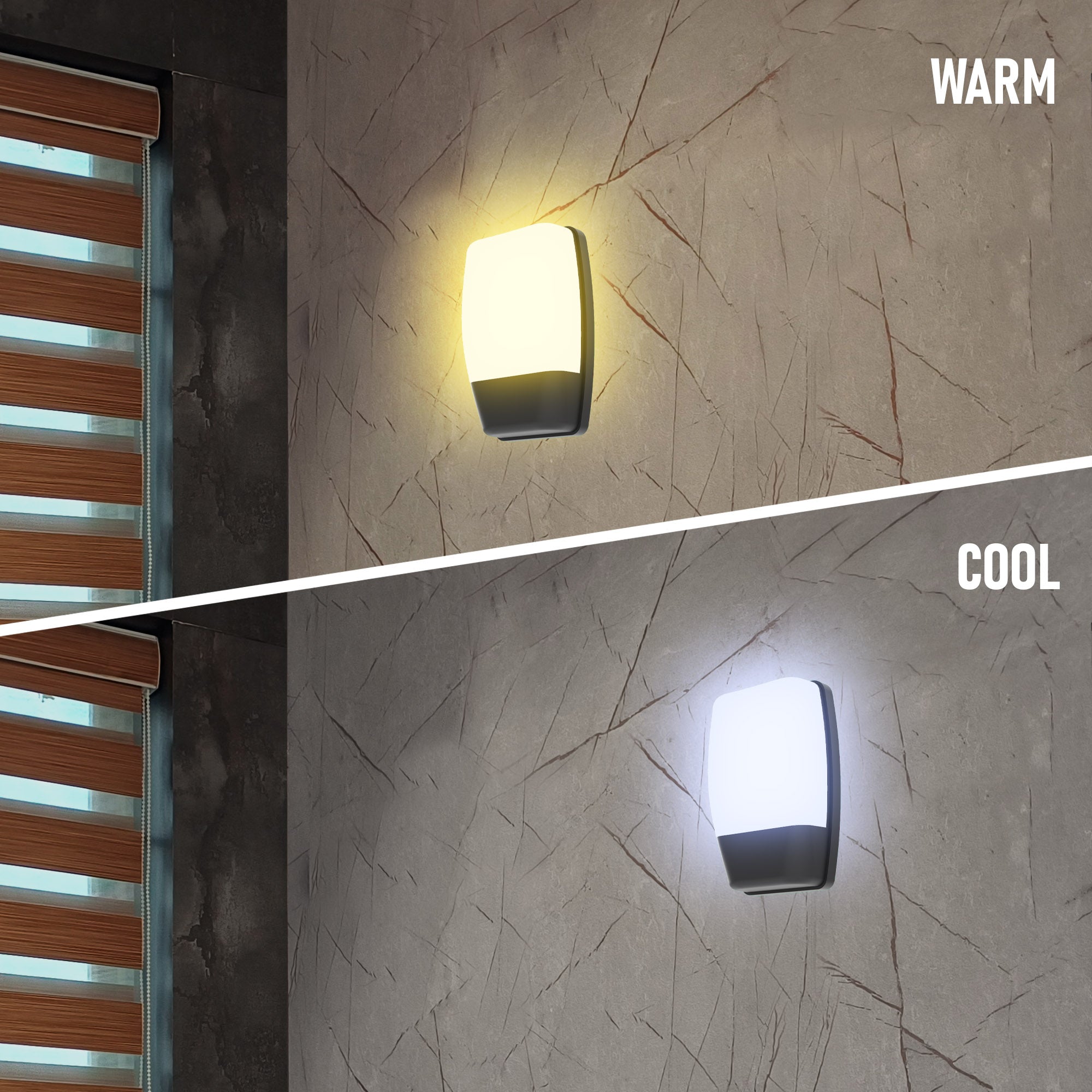 Cool and warm lighting comparison of Exla black led bulkhead light #color_black