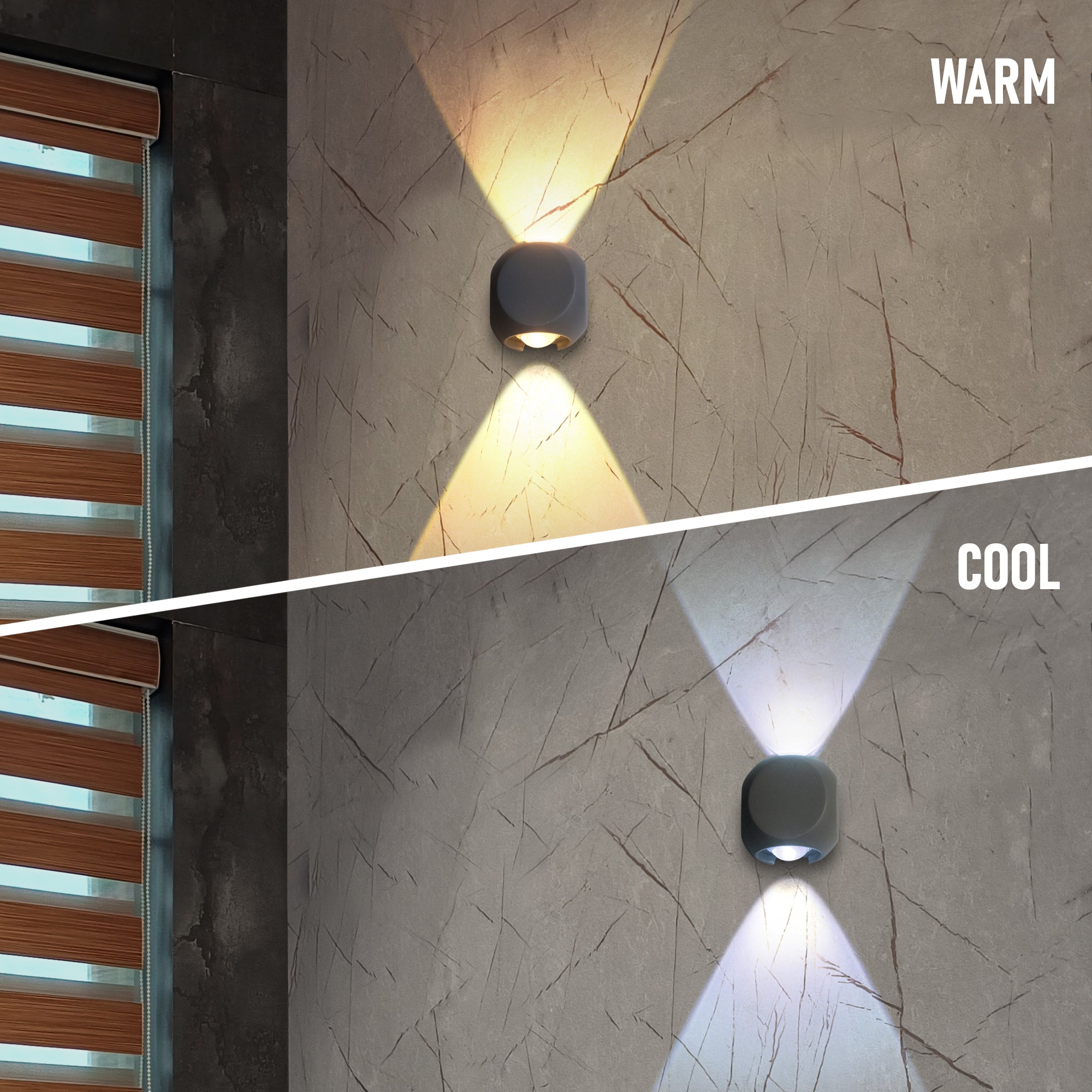 Cool and warm lighting comparison of Ignite up and down led wall light #type_2 way