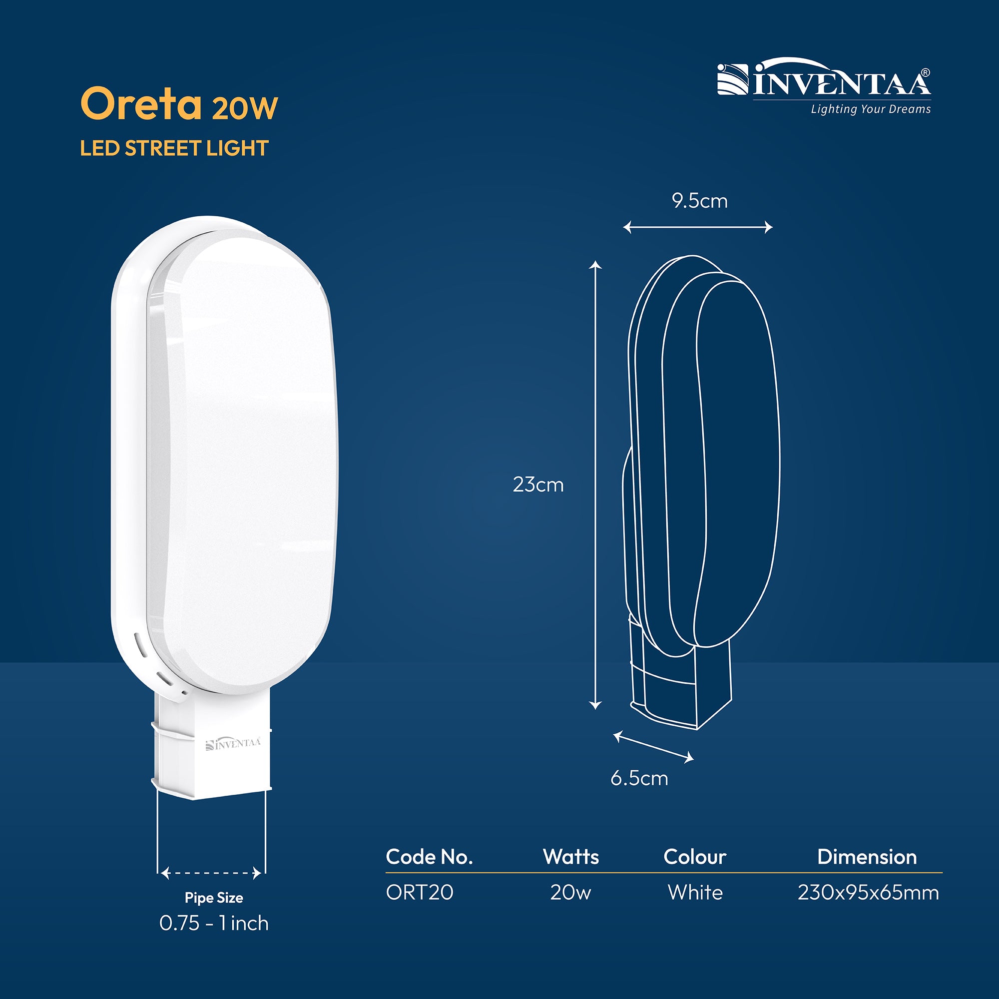 Oreta 20W LED General Purpose Street Light For Road Street Lighting With 1 Year Bulb Replacement Warranty