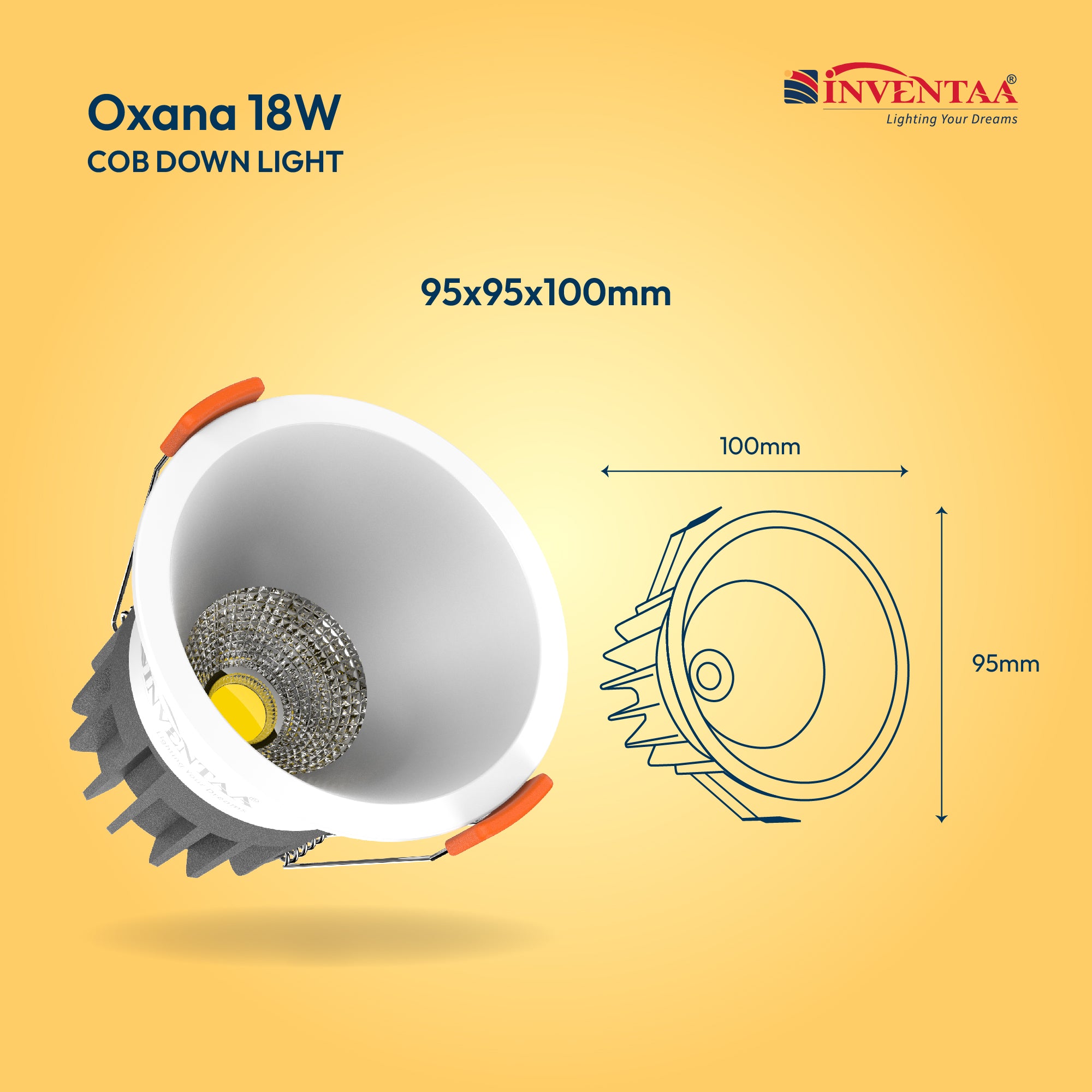 Dimension Of Oxana COB Down Light 18W #watts_18w