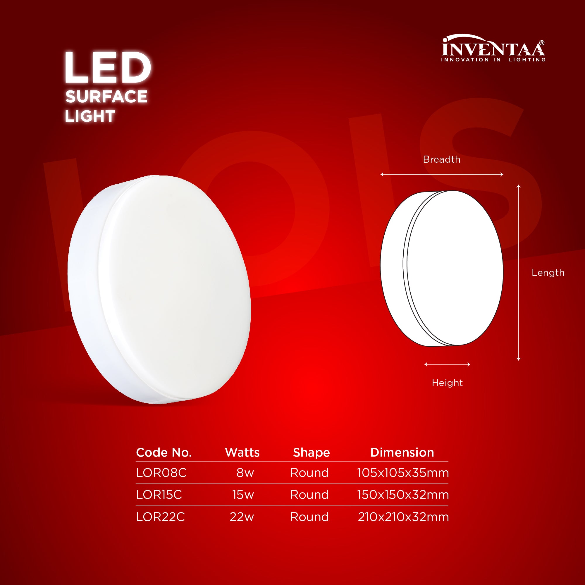 Dimension Of Lois Round 8W LED Surface Light #watts_8w