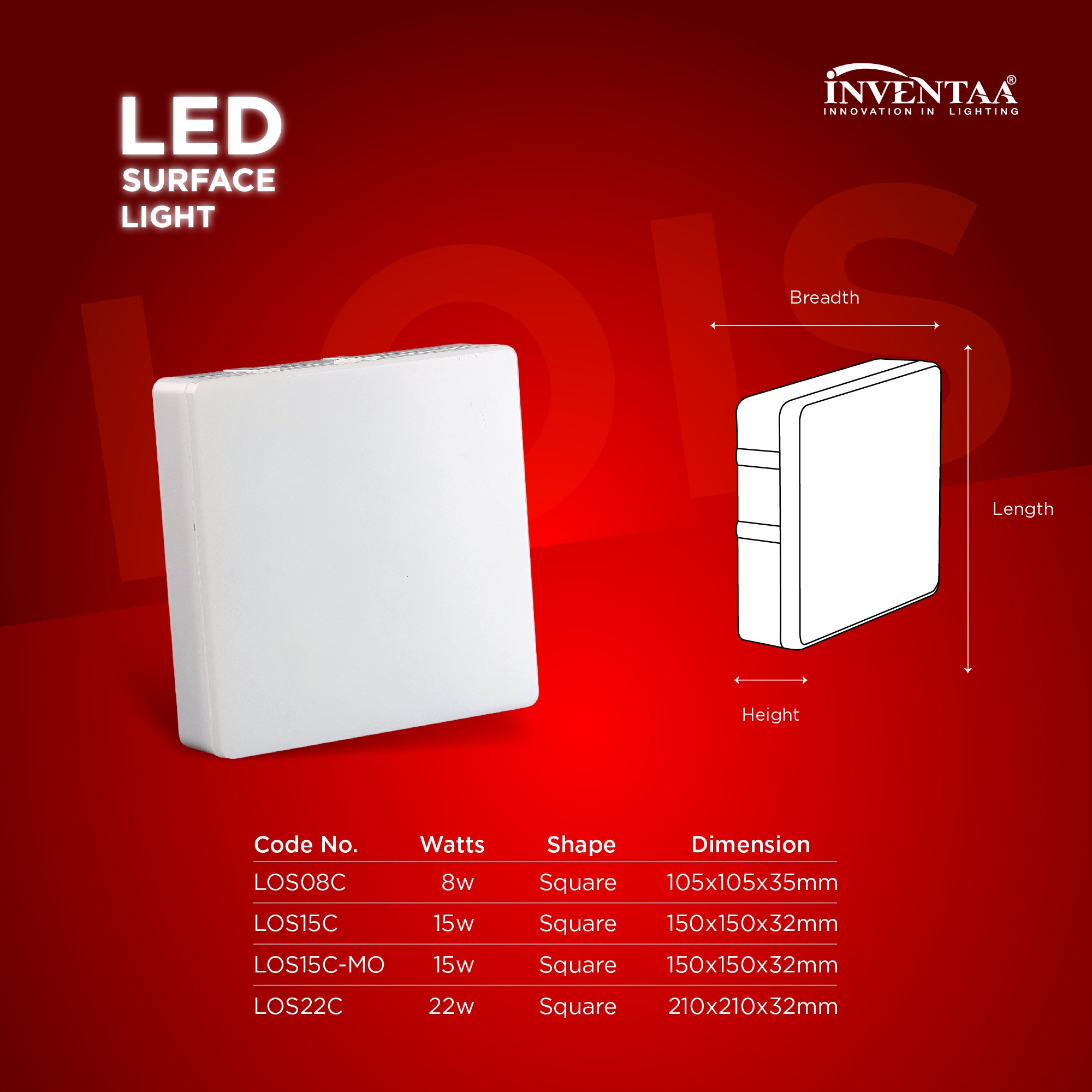 Dimension Of  Lois Square 8W LED Surface Light   #watts_8w