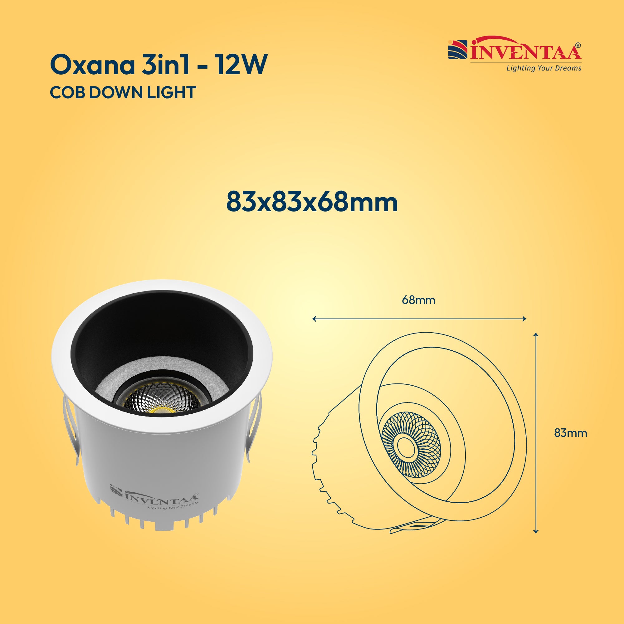 Dimension Of Oxana 3 in 1 COB Down Light