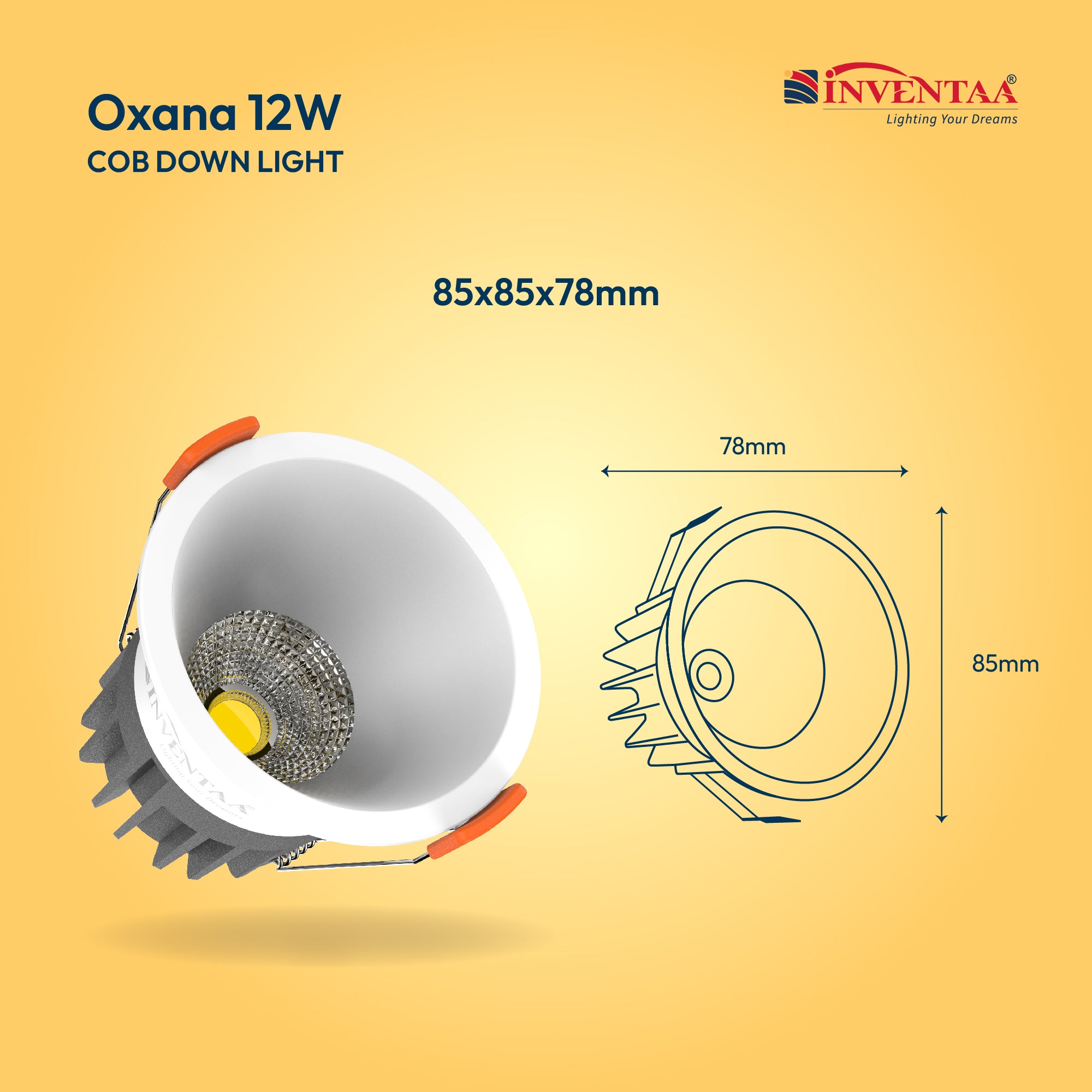 Dimension Of Oxana COB Down Light 12W #watts_12w