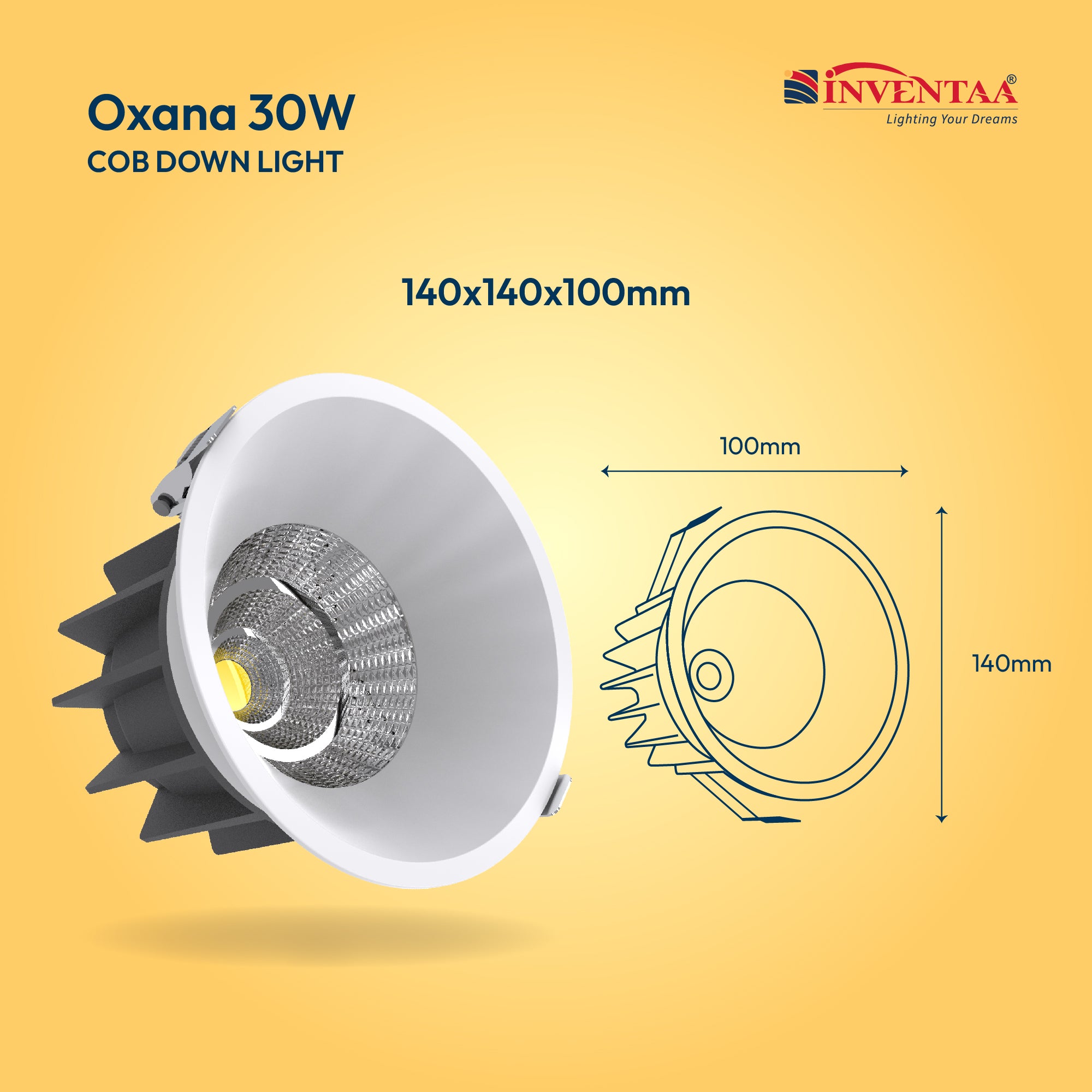 Dimension Of Oxana COB Down Light 30W #watts_30w