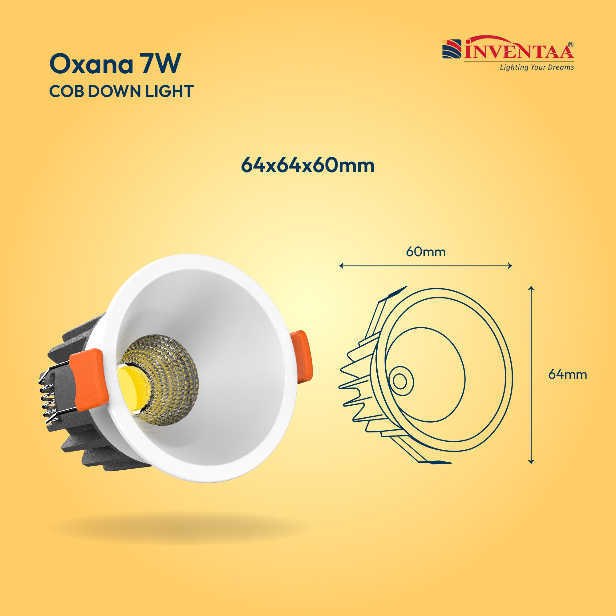 Dimension Of Oxana COB Down Light 7W #watts_7w