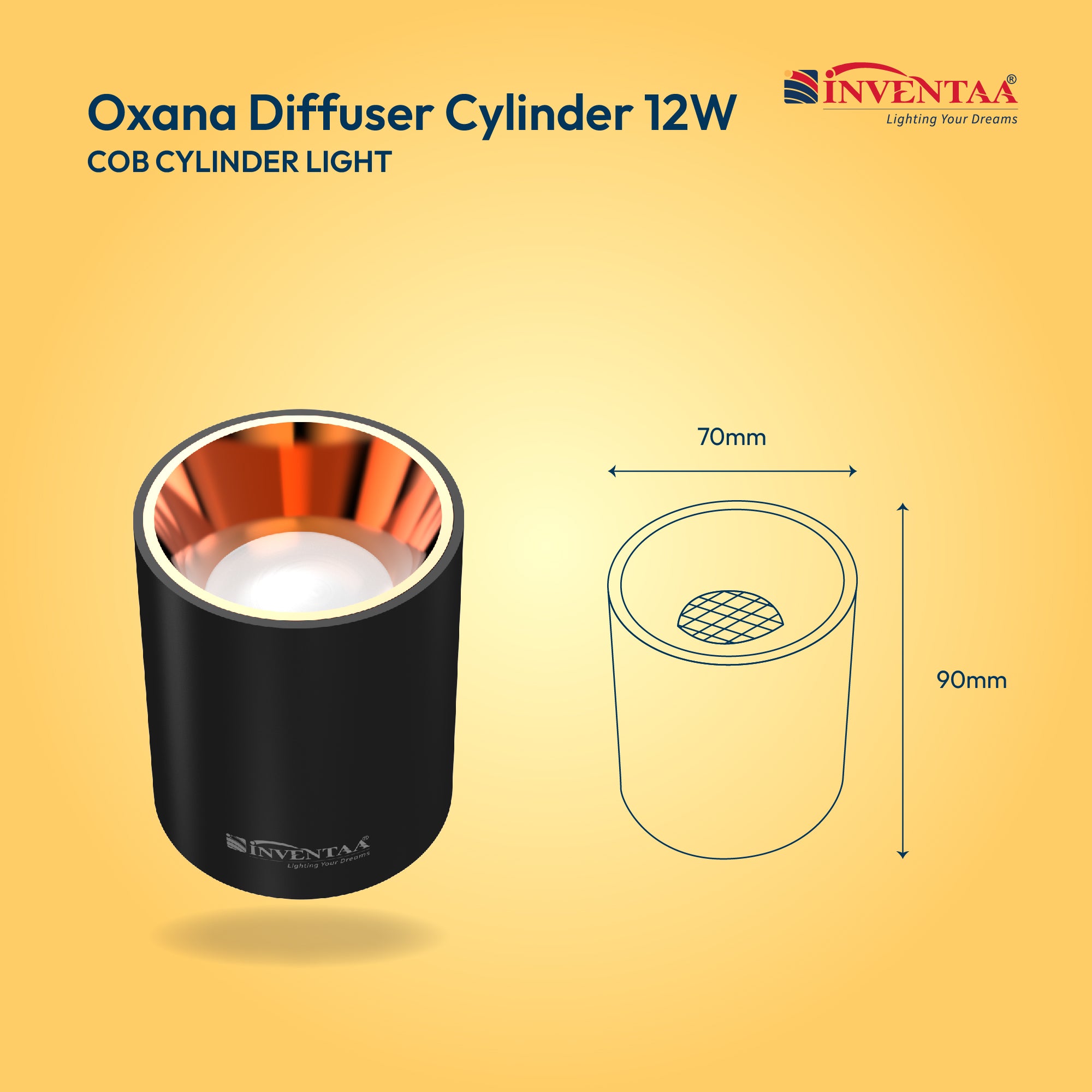 Dimension Of Oxana Diffuser COB Cylinder Light 12W #watts_12w