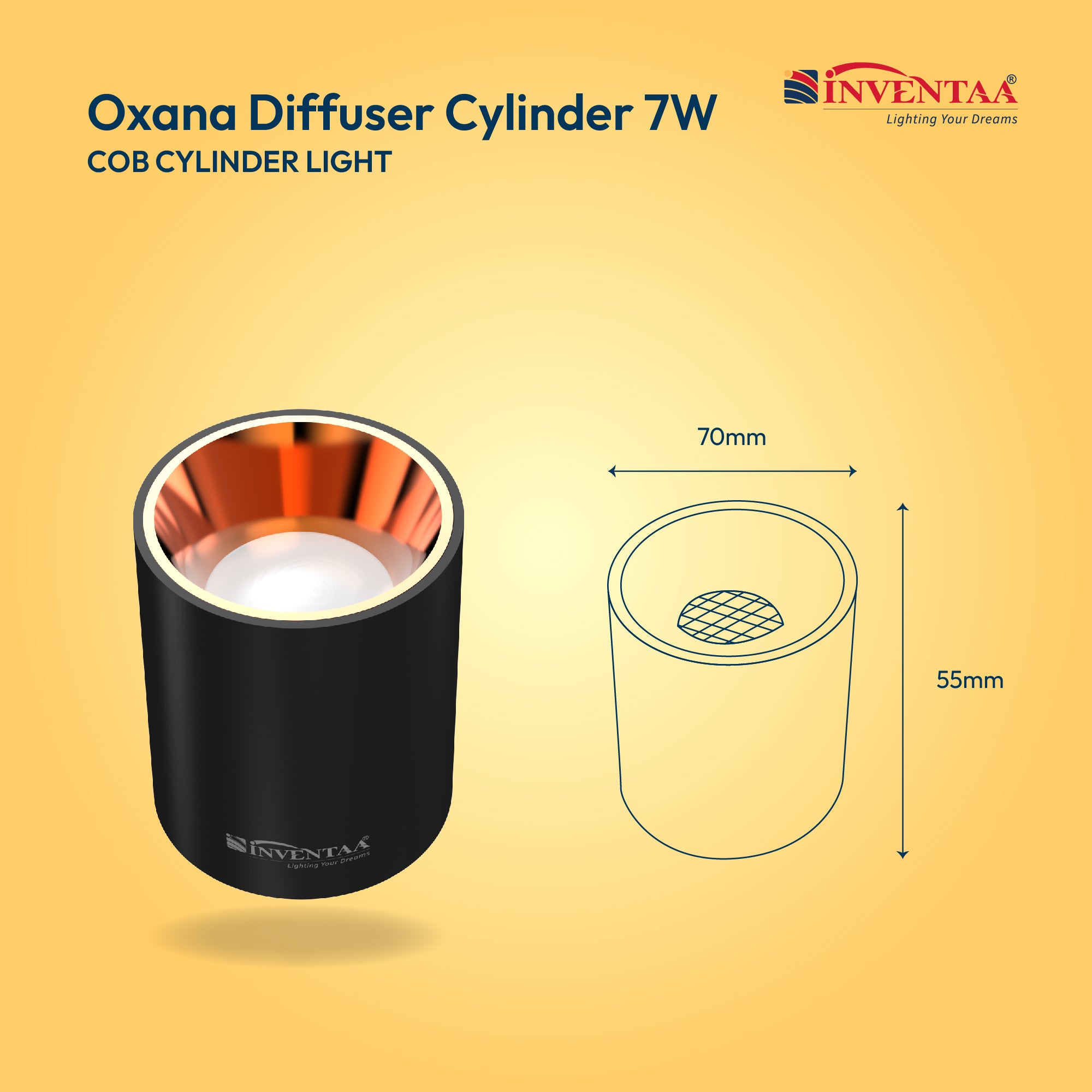 Dimension Of Oxana Diffuser COB Cylinder Light 7W #watts_7w