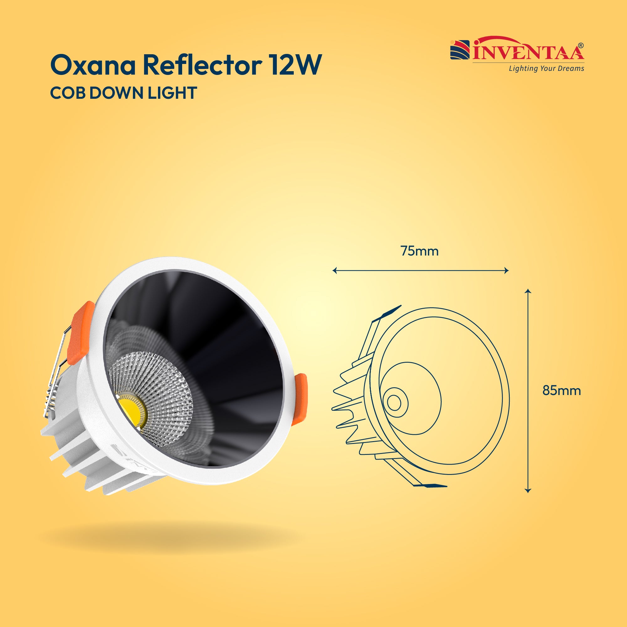 Dimension Of Oxana Reflector COB Down Light 12W  White Silver Satin #watts_12w