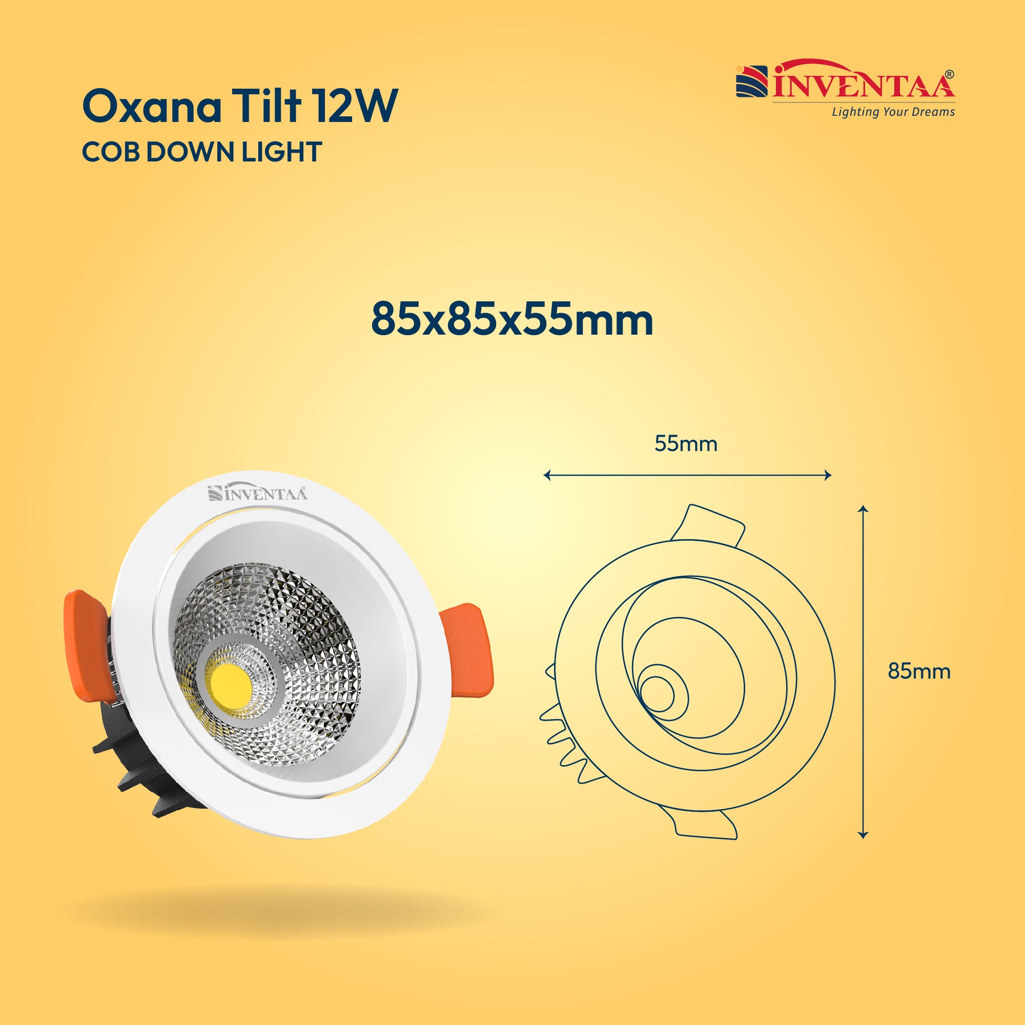 Dimension Of Oxana Tilt COB Downlight 12W #watts_12w