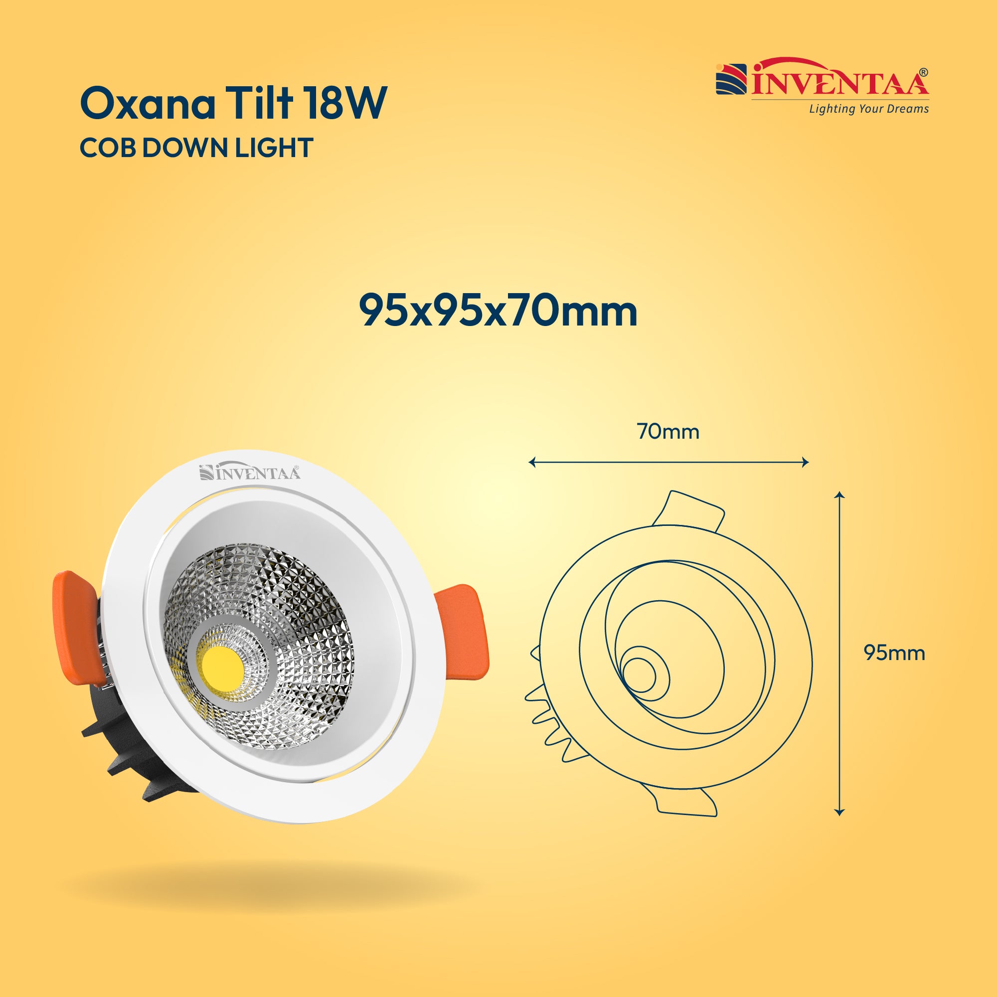 Dimension Of Oxana Tilt COB Downlight 18W #watts_18w