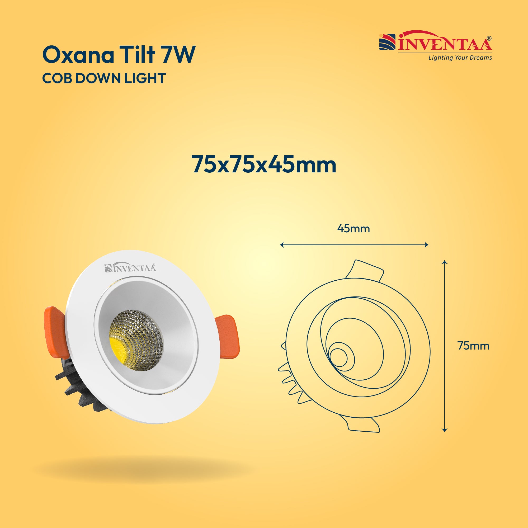 Dimension Of Oxana Tilt COB Downlight 7W #watts_7w