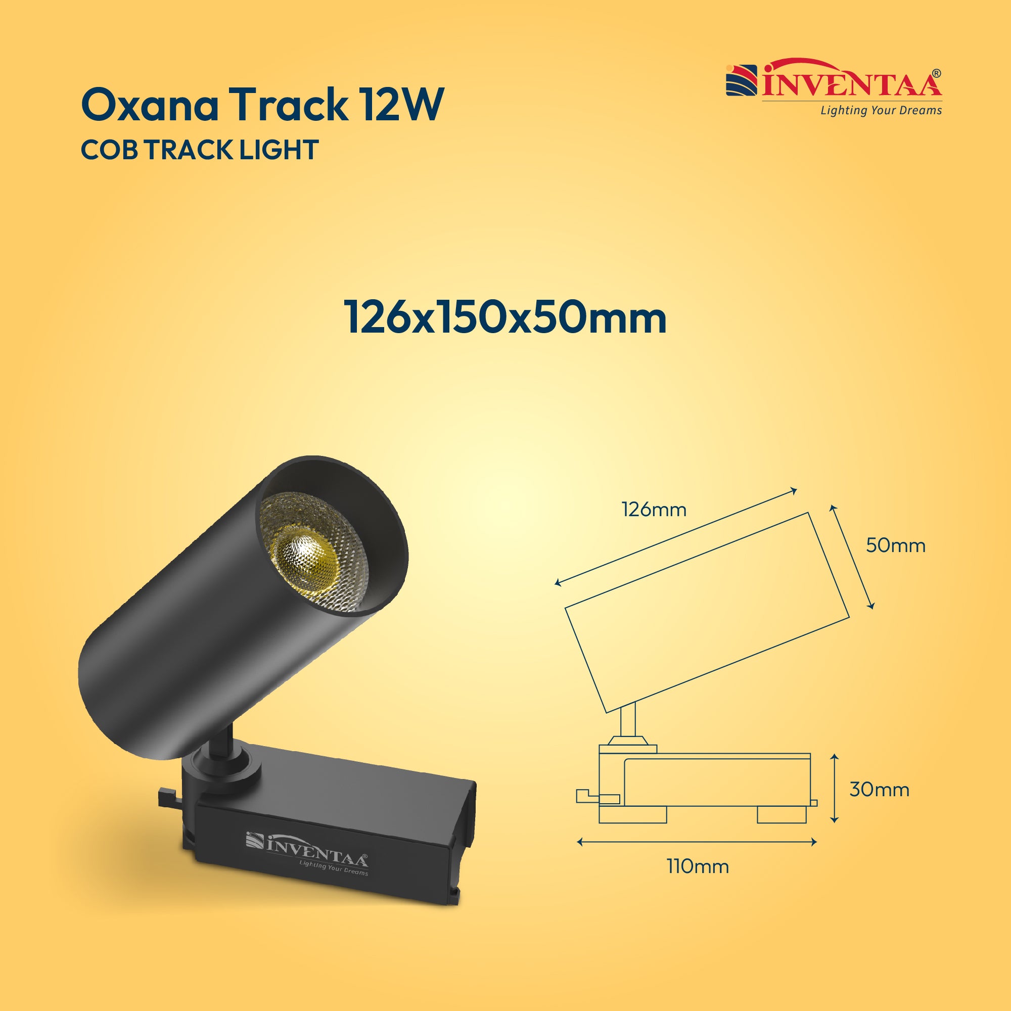 Dimension Of Oxana Track COB Track Light 12W #watts_12w