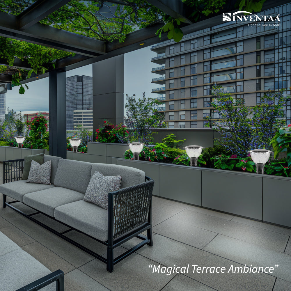 LED gate lights outdoor on terrace with modern pillar design