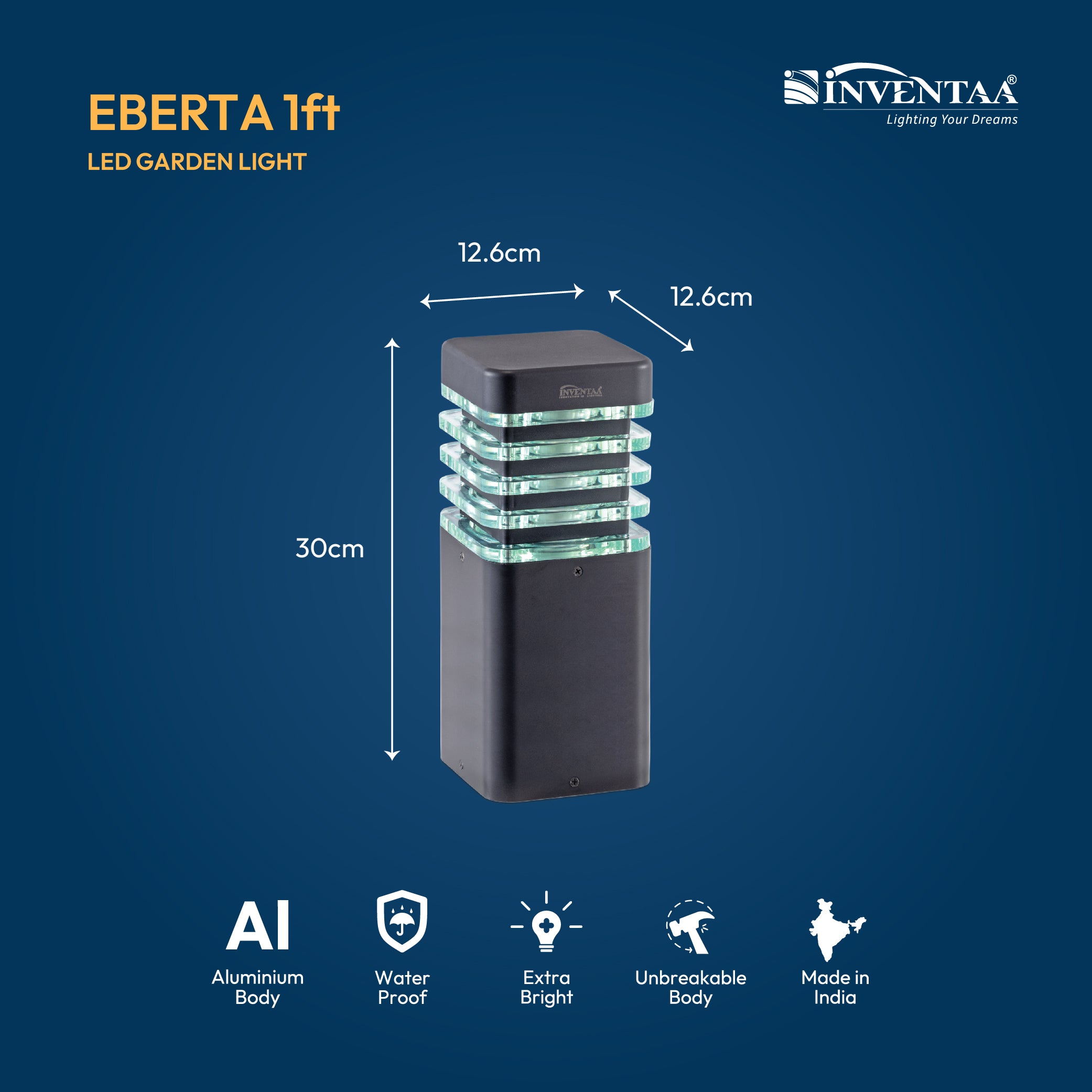 Eberta 12W Ice Cube LED Garden Bollard Light For Landscape Lighting With 1 Year Bulb Replacement Warranty