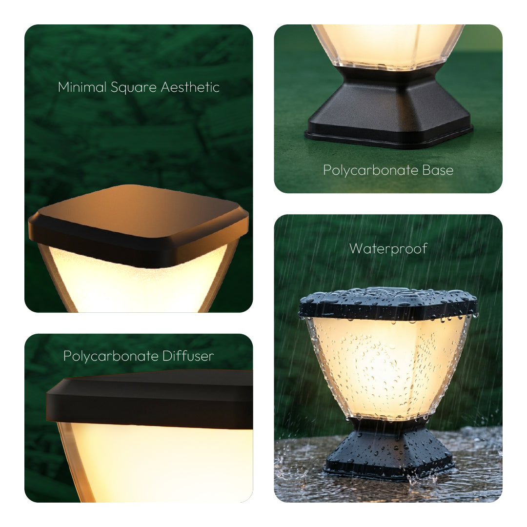 Zenia PRO 12W Outdoor Gate Pillar Light 3-in-1 LED (Cool, Warm & Neutral) | Waterproof Post Top Wall Mount Light for Home Gate, Compound & Boundary Wall