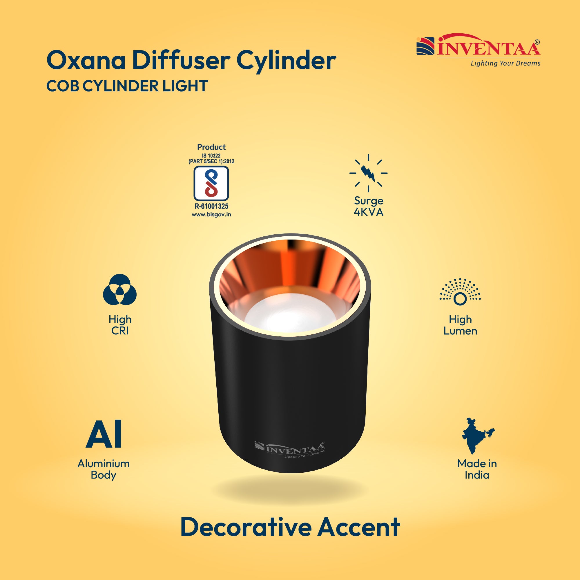 Features Of Oxana Diffuser COB Cylinder Light 7W #watts_7w