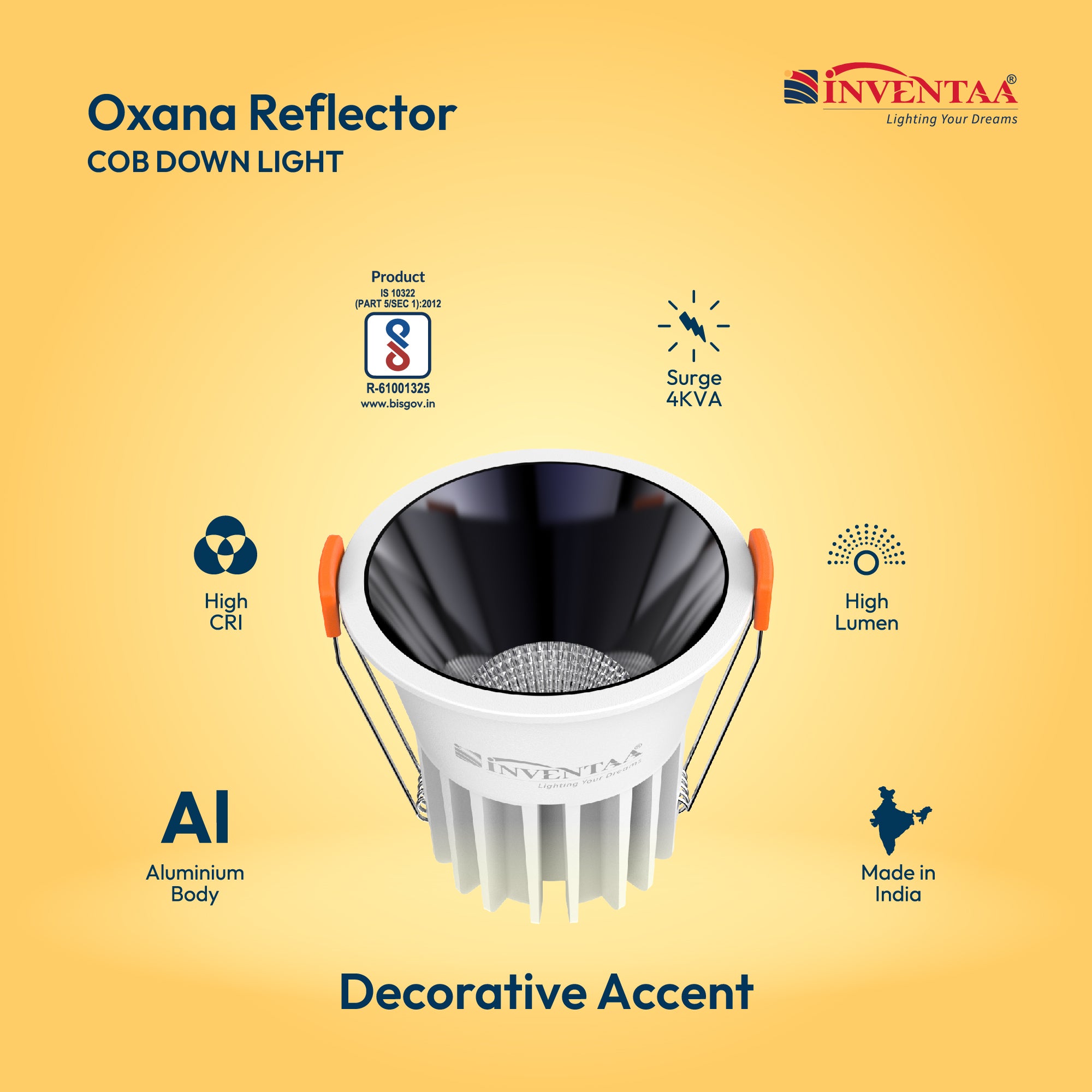 Features Of Oxana Reflector COB Down Light 7W  White Silver Satin #watts_7w