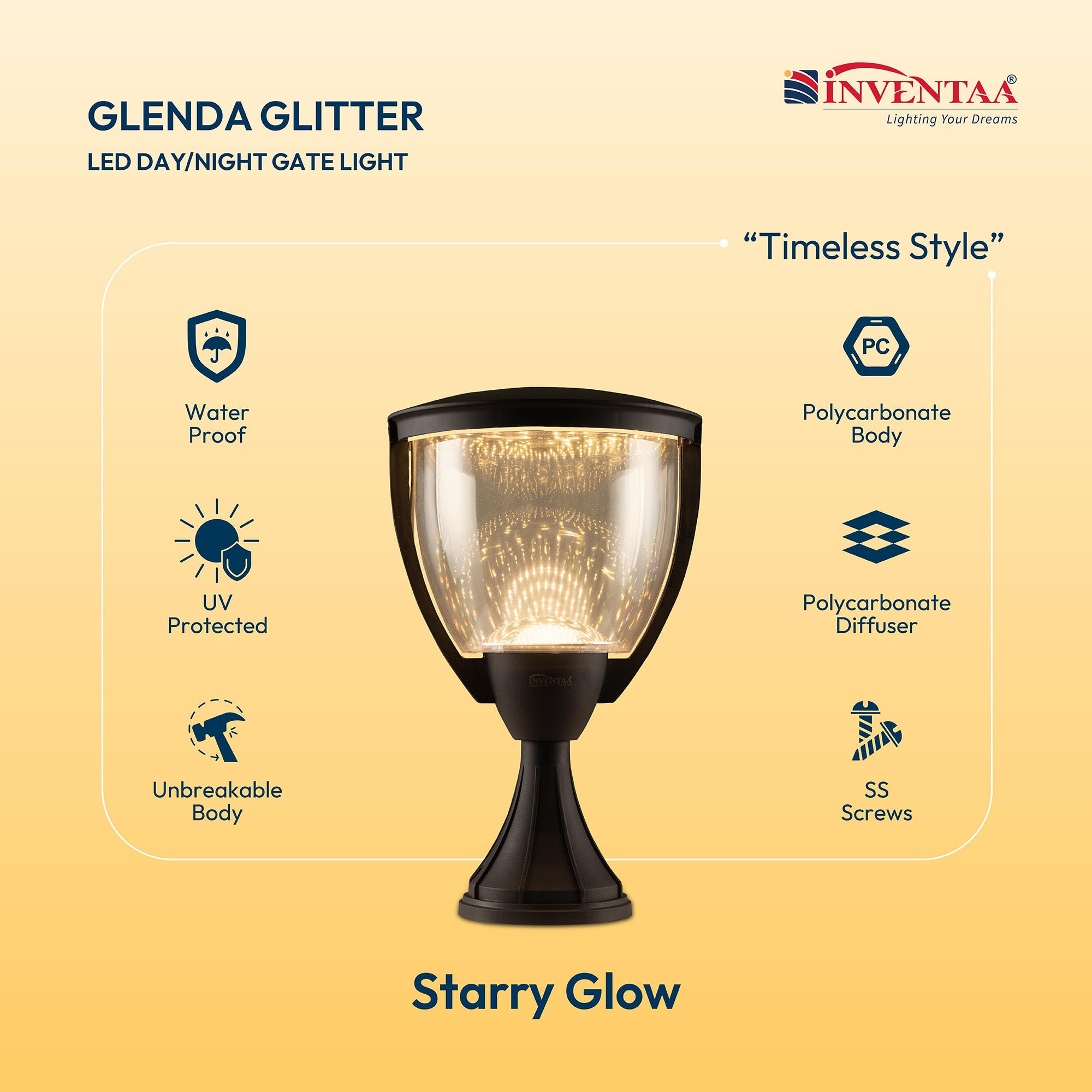 Features Of Smart Glenda Glitter LED Gate Light Emitting Warm White Glow #bulb options_warm