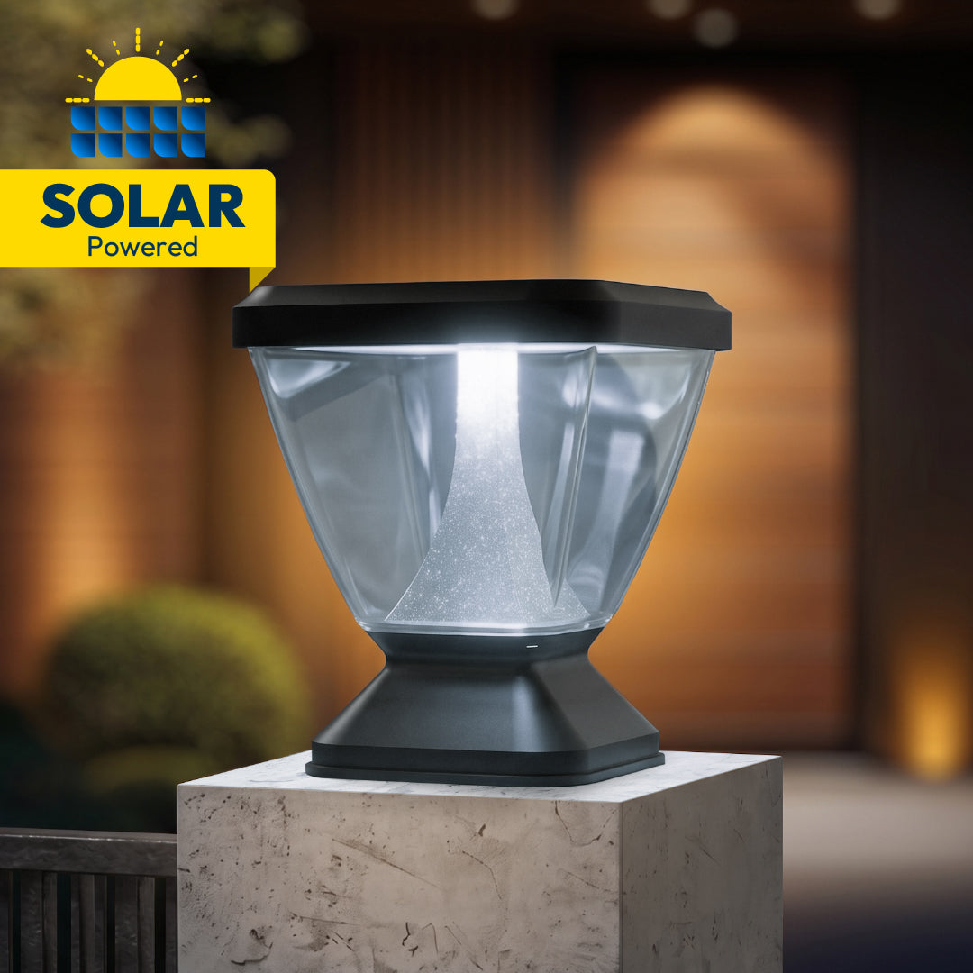 Zenia Solar 12W Outdoor Gate Pillar Light ? 3-in-1 LED (Cool, Warm & Neutral) | Waterproof Post Top Wall Mount Light for Home Gate, Compound & Boundary Wall