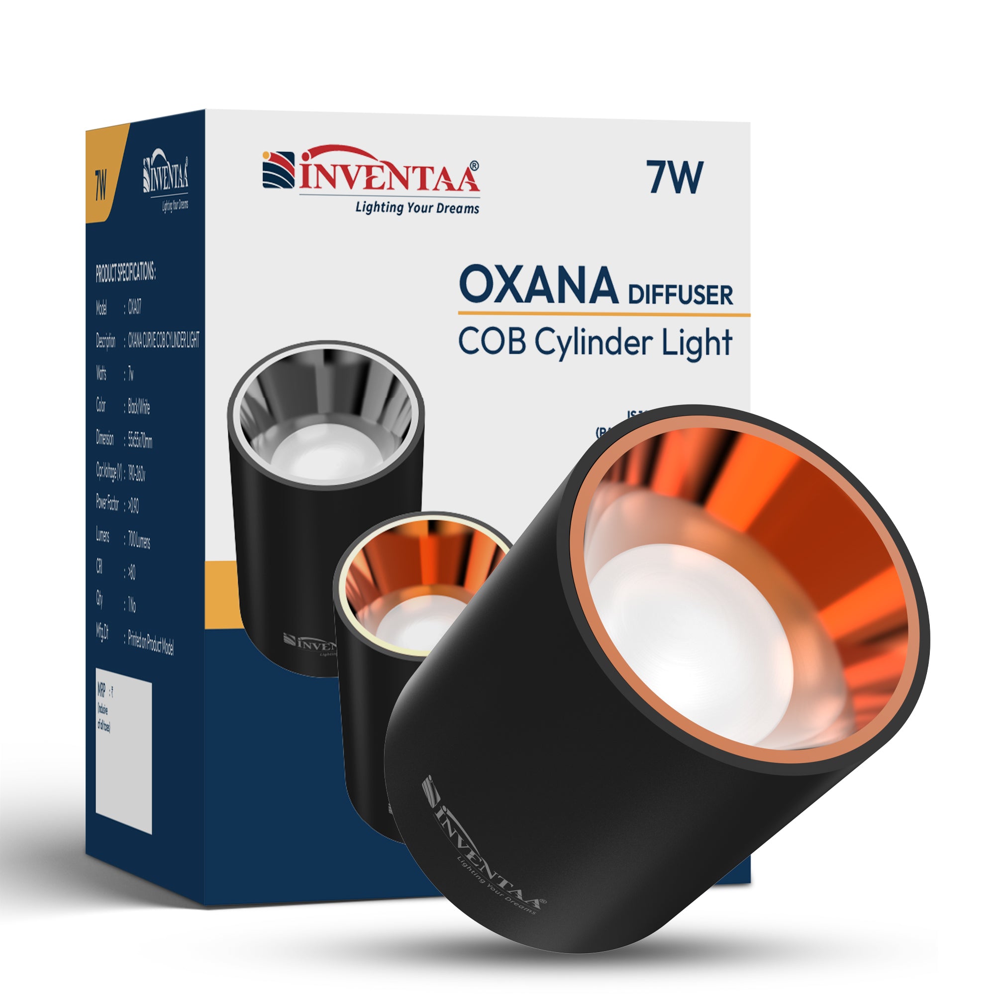 Oxana Diffuser COB Cylinder Light 7W Black Rose Gold With Box Enclosure #watts_7w