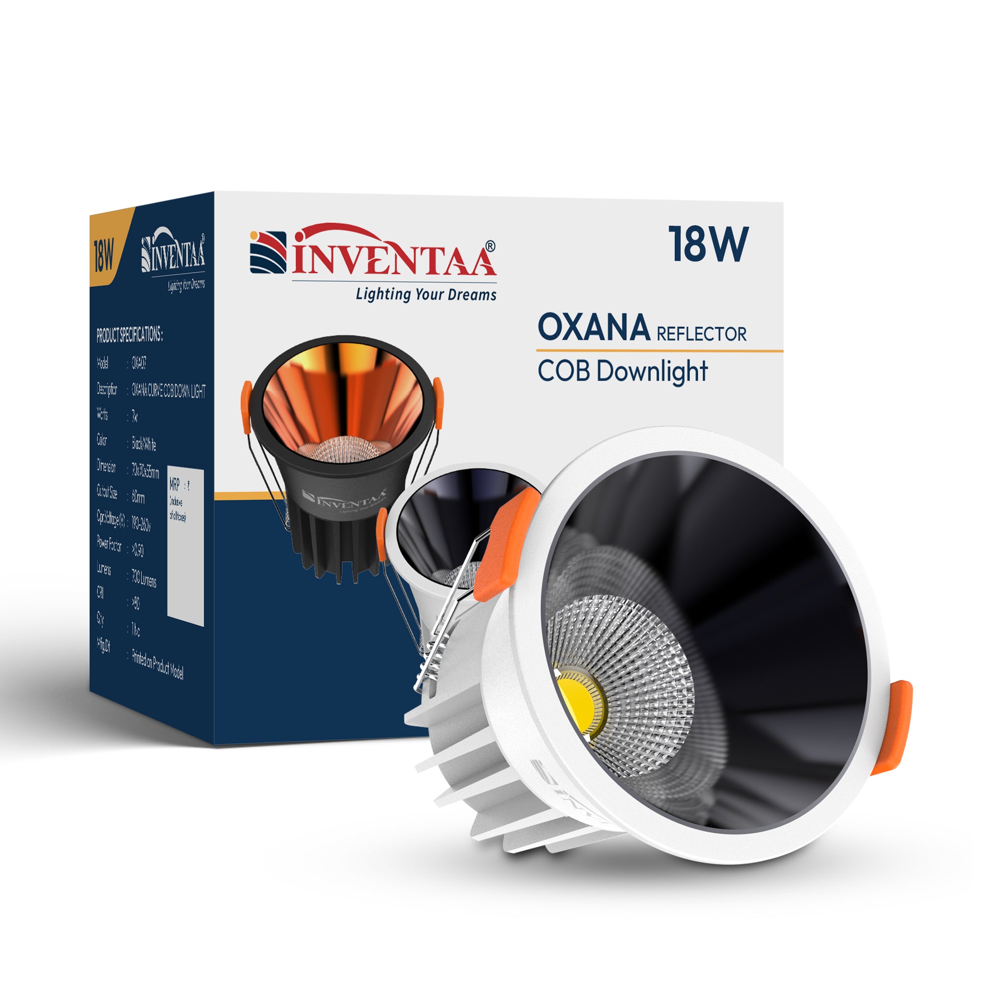 Oxana Reflector COB Down Light 18W  White Silver Satin With Box Enclosure #watts_18w