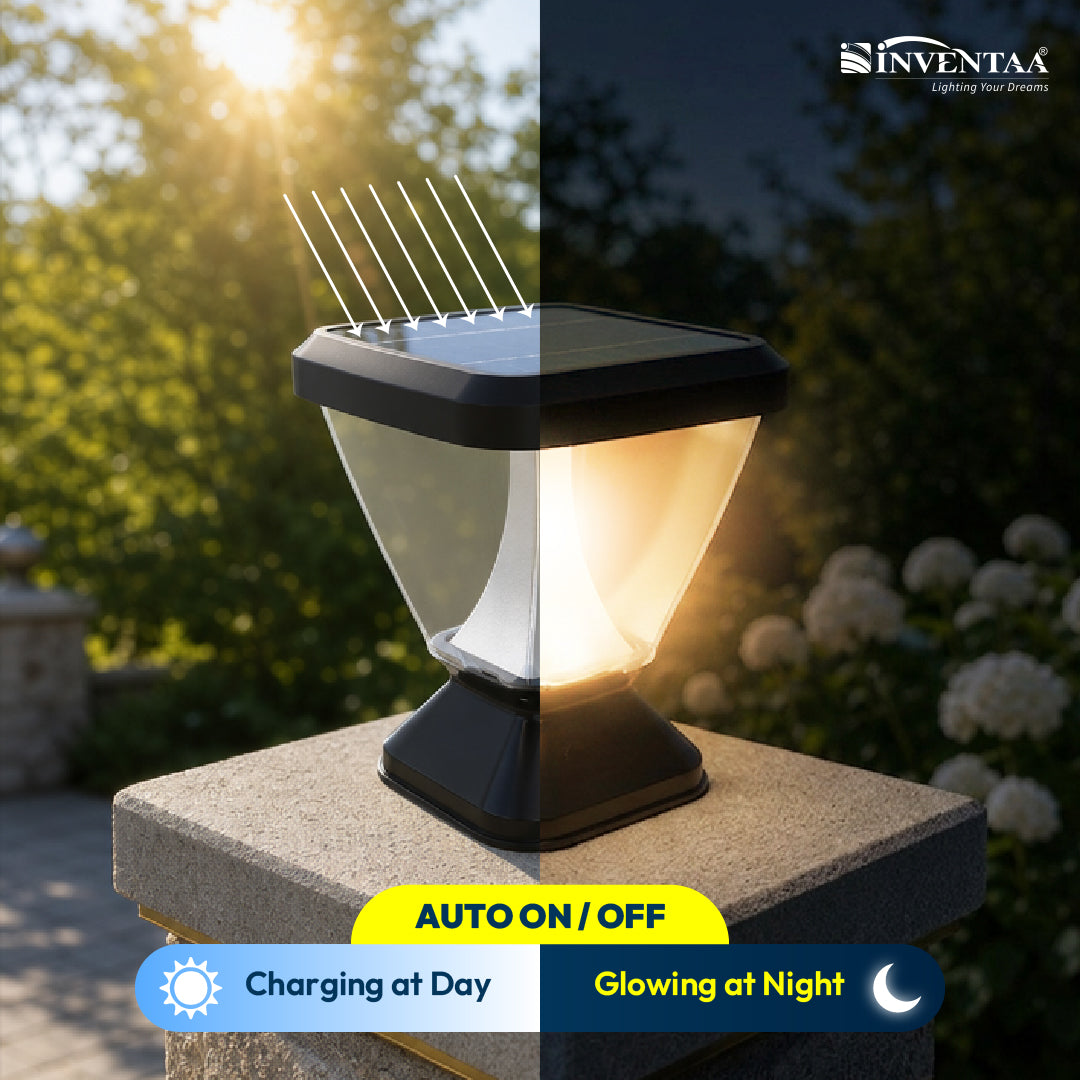 Zenia Solar 12W Outdoor Gate Pillar Light — 3-in-1 LED (Cool, Warm & Neutral) | Waterproof Post Top Wall Mount Light for Home Gate, Compound & Boundary Wall