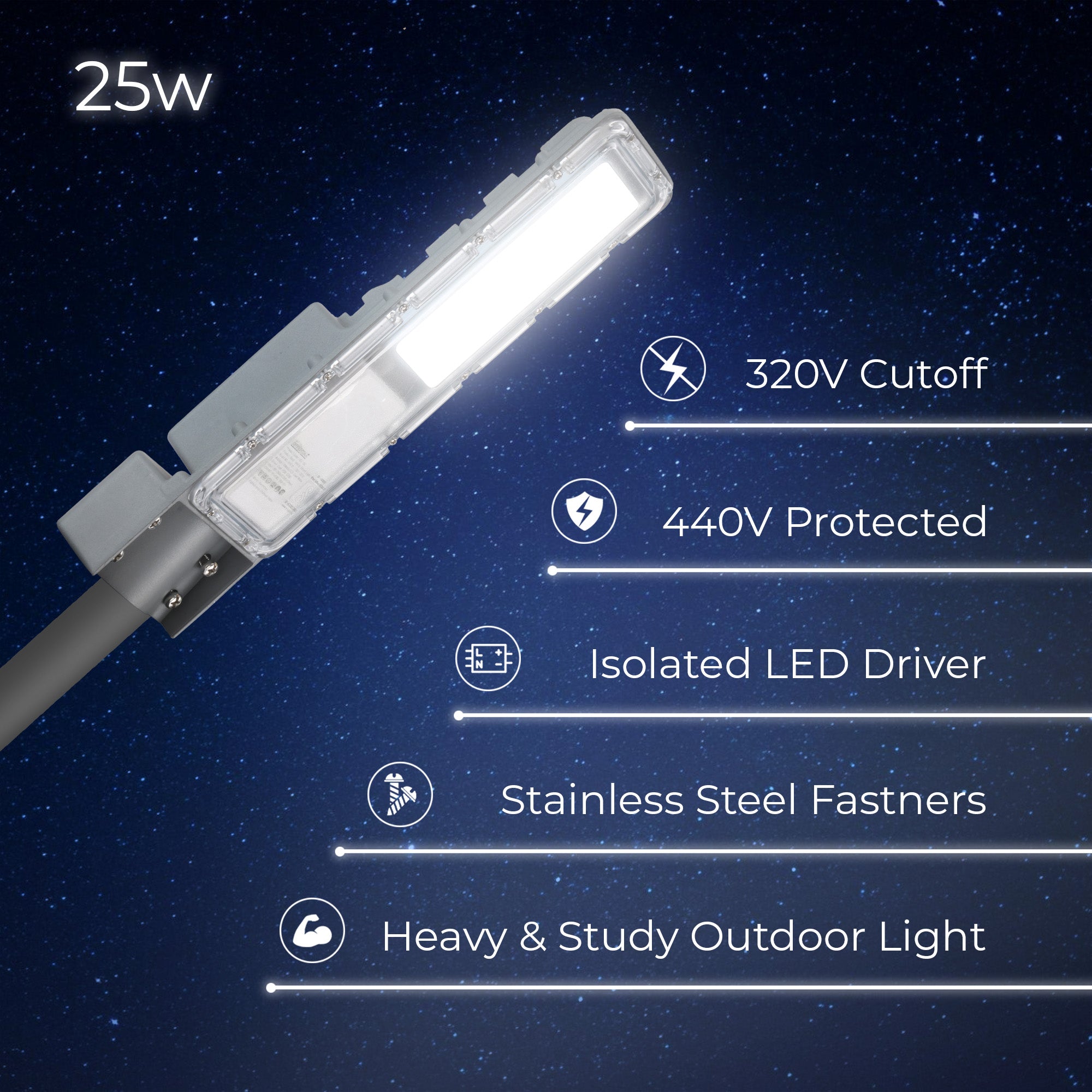 Specifications of Veeta 25W led street light #watts_25w