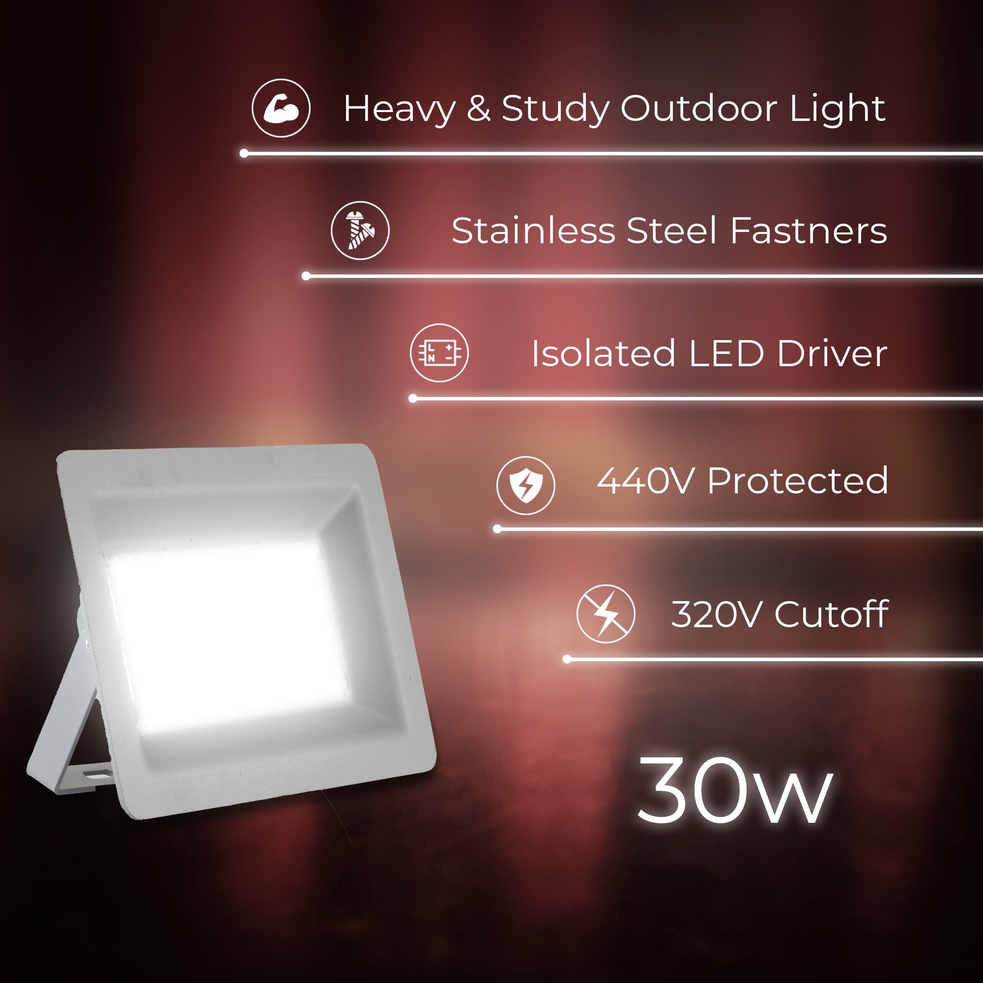 Specifications of Zeva 30W led flood light #watts_30w