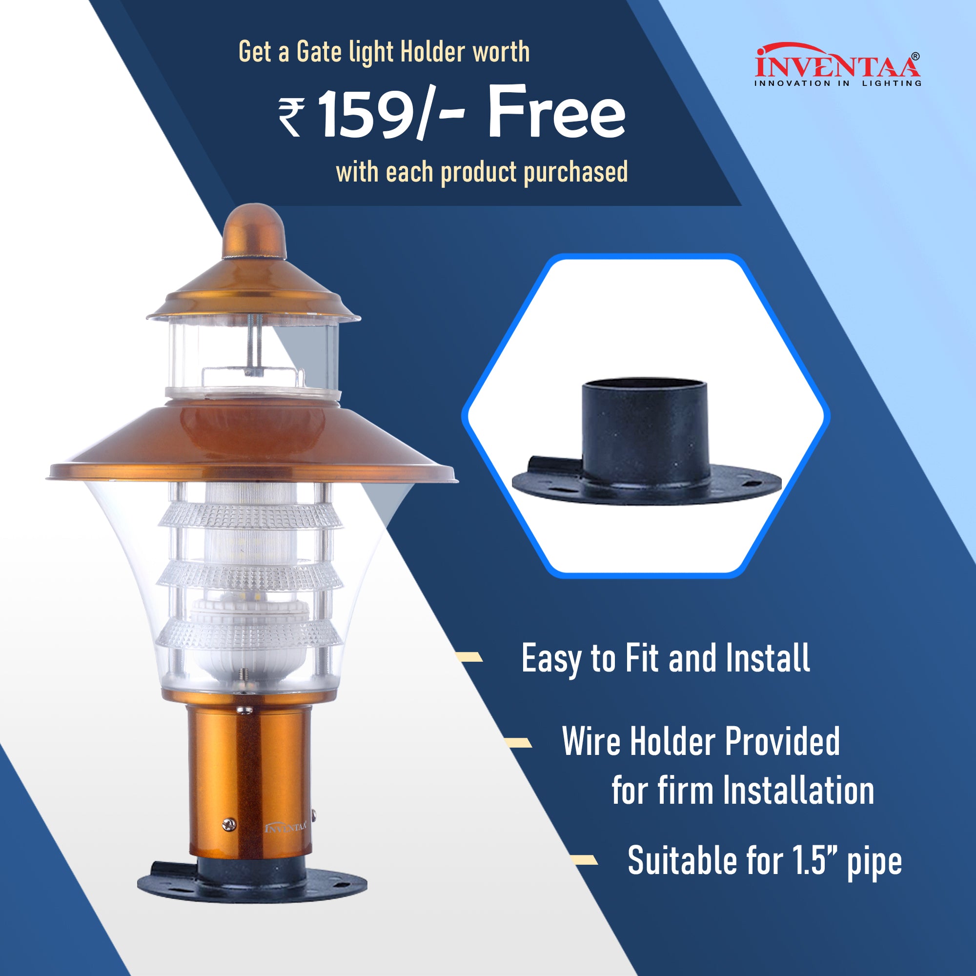 Free Gate Light Holder For Viva LH Anti Copper | Best LED Gate Light Model Online at affordable price Online #color_Anti Copper Trio Luv Clear