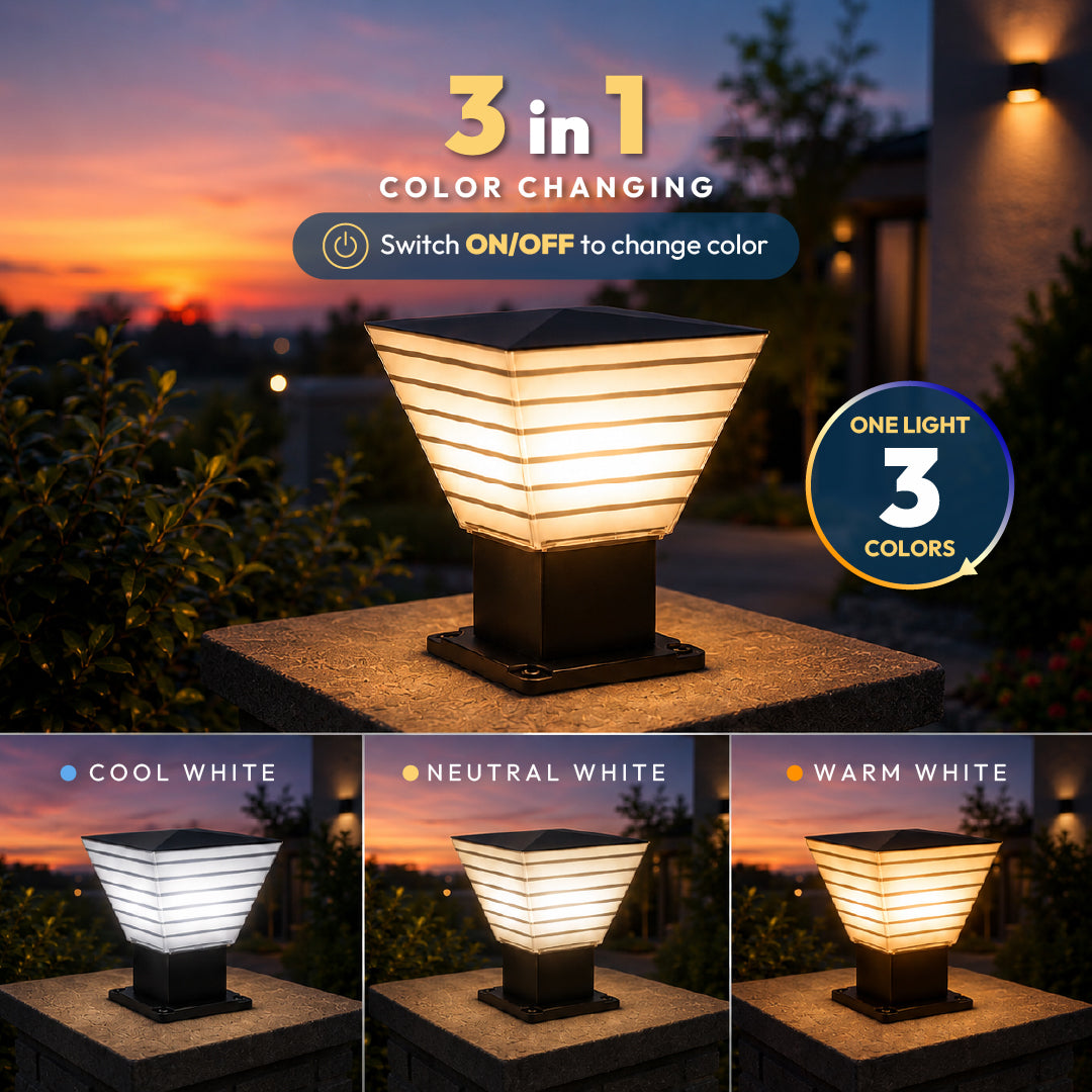 Villa 12W Fancy Outdoor Gate Light — 3-in-1 LED (Cool-Warm-Neutral) | Waterproof Decorative Gate Pillar Lamp for Home Compound Wall | Inventaa